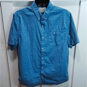 Vtg Flag & Anthem Men's M Cotton Blue Geometric Short Sleeve Button-Up Pockets